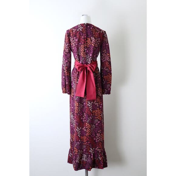 Vintage 1970s Size S Flower Power Print Maxi Dress Mod Hippie Hostess - Picture 6 of 10